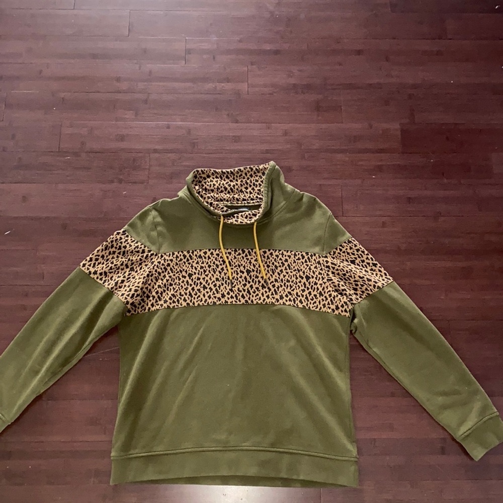 INC Men’s Army green with cheater print sweater.